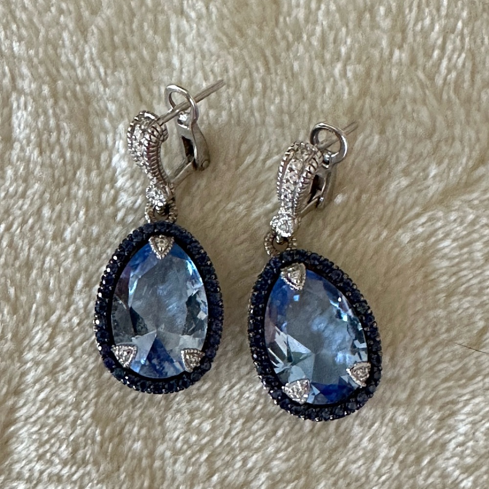 Judith Ripka Blue Teardrop Halo Earrings